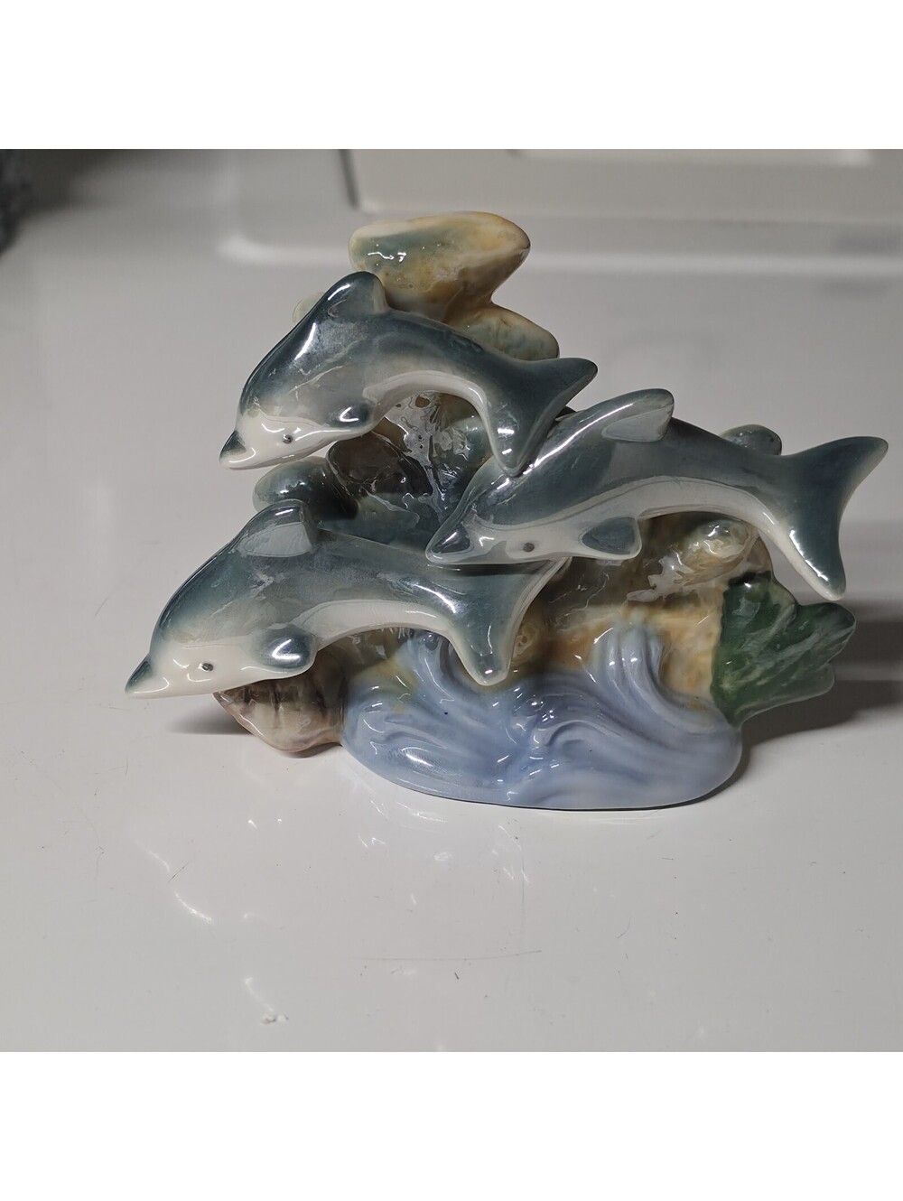 Vintage Dolphin Trio Pod Lusterware Iridescent Ceramic Figurine